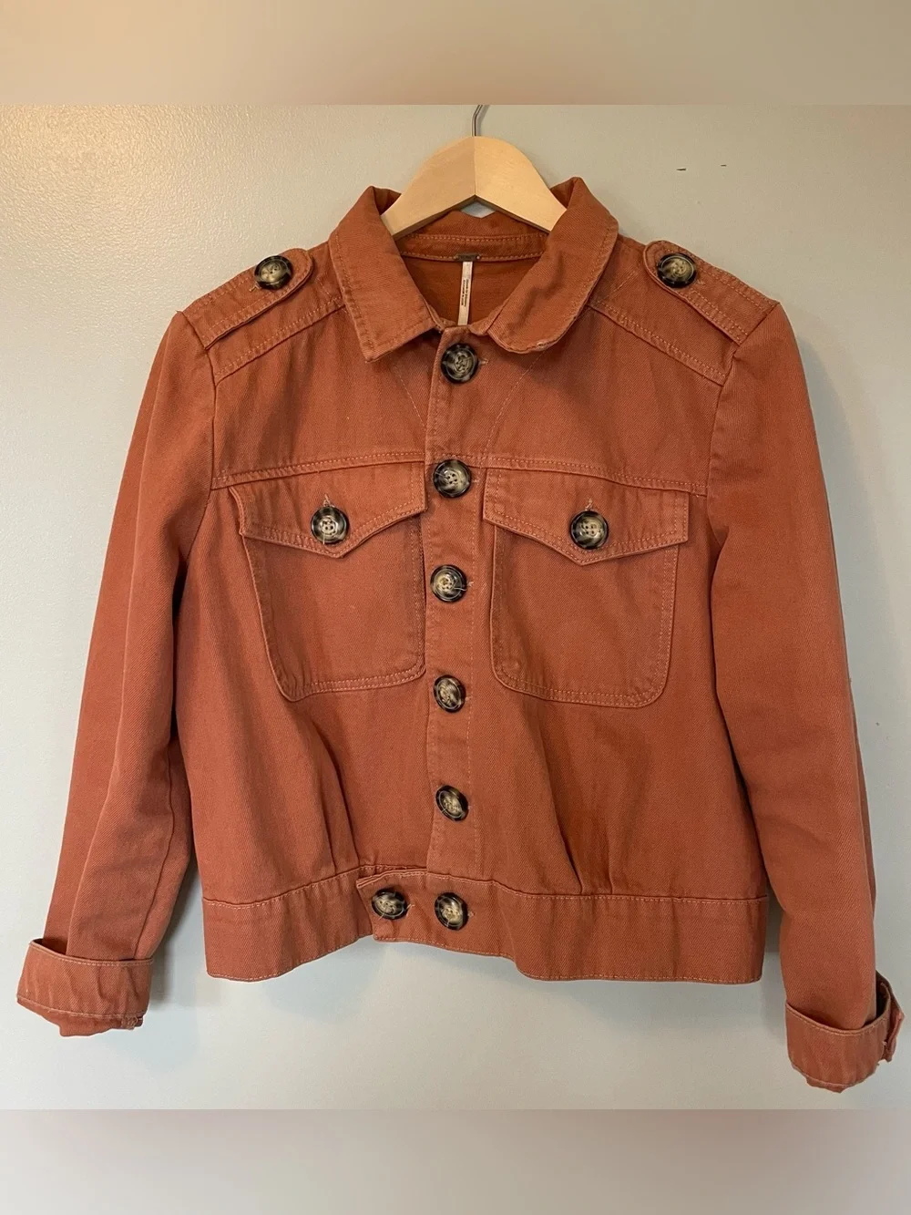 Free People Terracotta Button-Front Jean Jacket